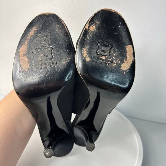 Stuart Weitzman Heels Slingback Satin Open Toe Pumps Stiletto Shoes Black 9 - Picture 4 of 13